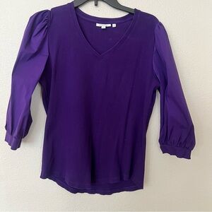 Chico's Purple V-Neck Puff Sleeve 3/4 length  Sleeve Top